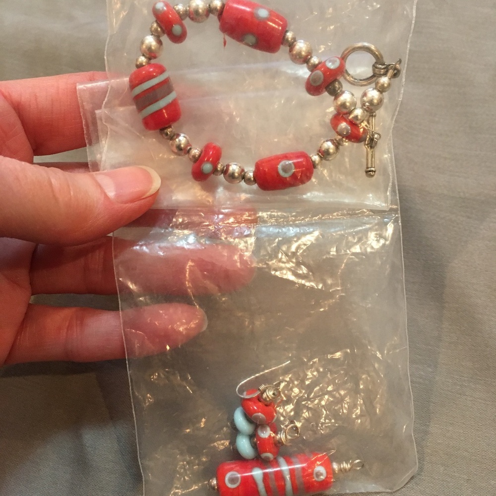 Hand blown glass bead & sterling silver jewelry set